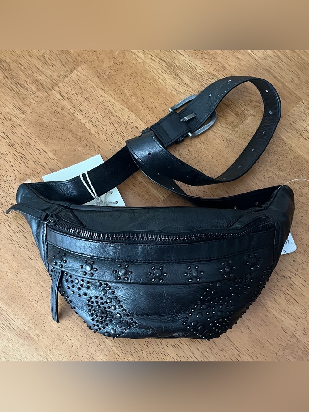 FREE PEOPLE - Black Studded Leather Sling Bag/Belt Bag